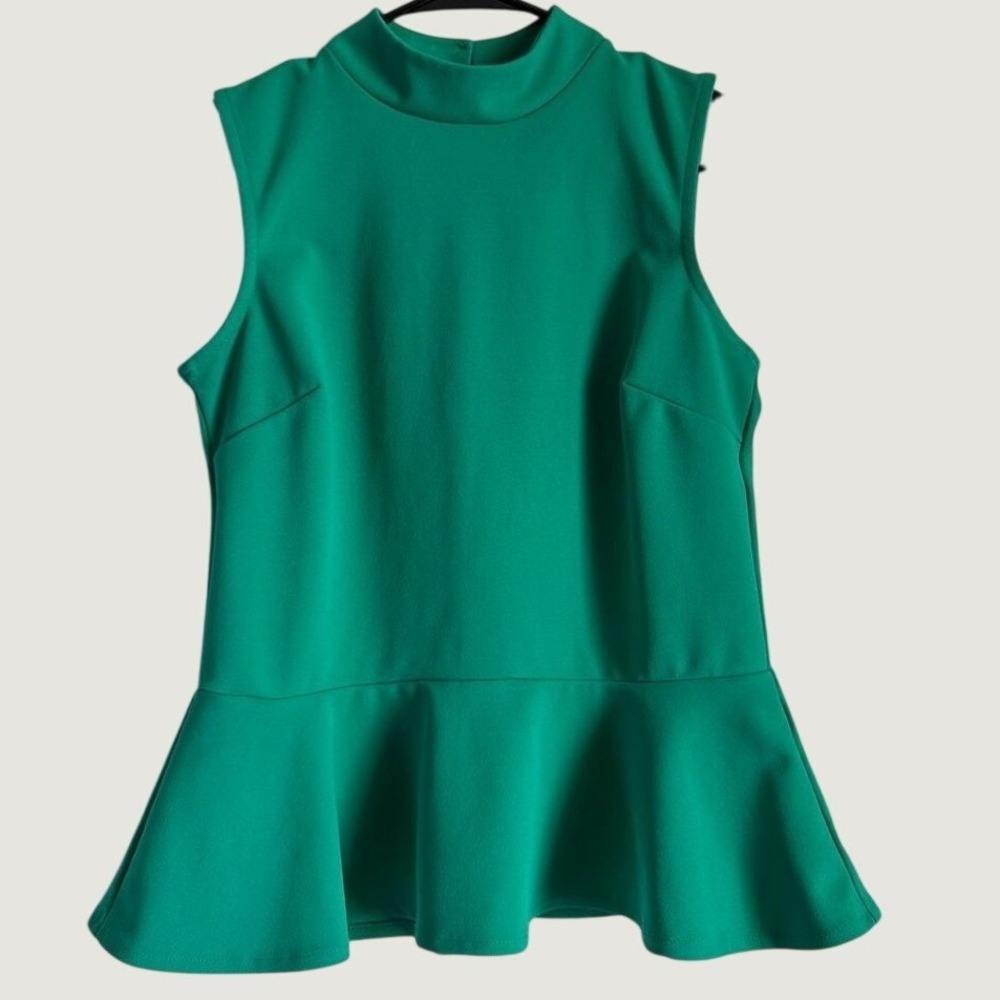Banana Republic Womens Green Sleeveless Mock‎ Neck Peplum Blouse Top XS Chic